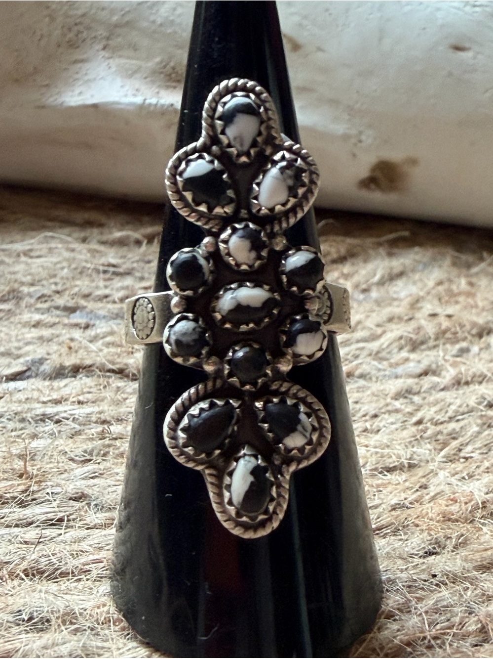 Statement White Buffalo Stone Cluster Ring Sterling Silver